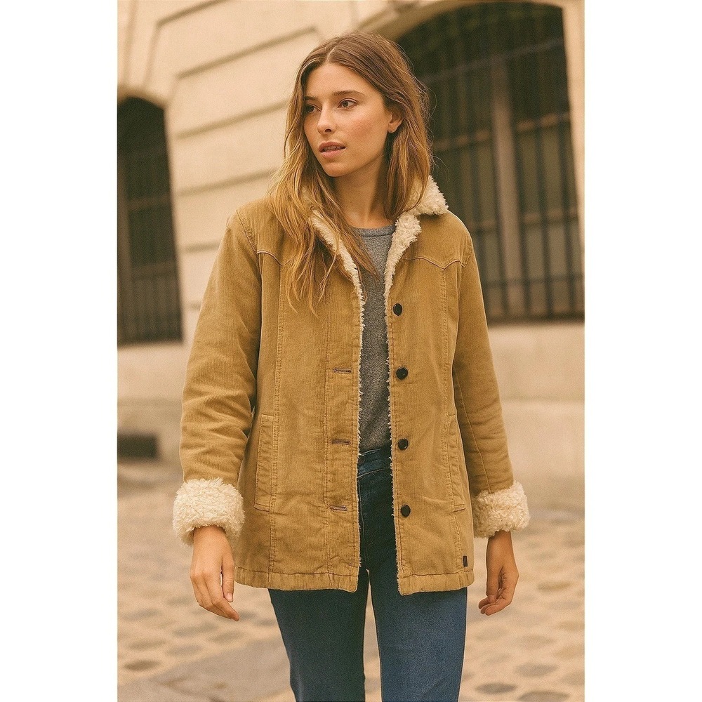 Vintage Y2K Abercrombie & Fitch Velvet Faux Fur Lined‎ Jacket in Beige Women XS